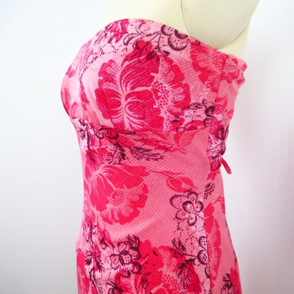 Zinc Strapless Pink Floral Print Dress Tulle Corset Back Flutter Hem M - Picture 5 of 14